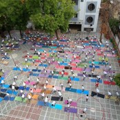 Students stretch, bend to mark The International Yoga Day